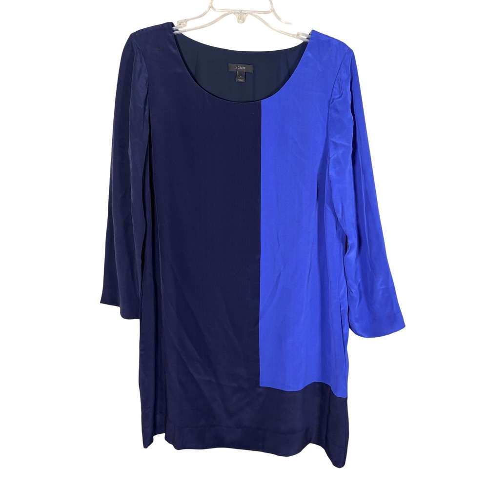 J.Crew Silk Colorblock Shift Dress Women Size 8‎  Blue Excellent 3/4 Sleeve